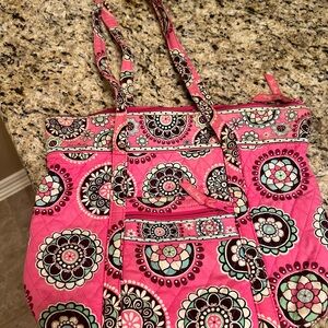 Vera Bradley Pink and Black Shoulder Bag with Intricate Patterns